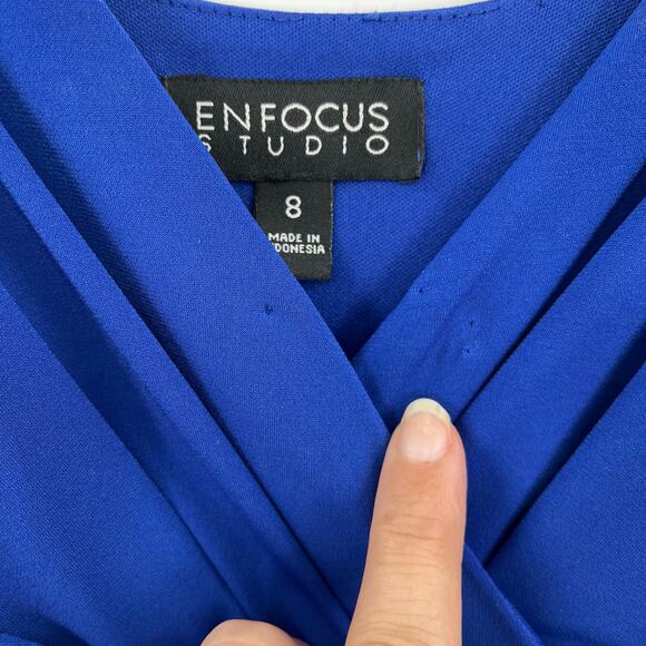 Enfocus Studio Y2K Bandage Dress Sz 8 Royal Blue Lace Babydoll Deep V Coquette - Picture 7 of 11